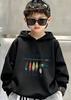 Fall/Winter Retro Fishing Bait Pattern "See You Later" Children's Hooded Sweatshirt Loose and Comfortable Warm Hooded Shirt