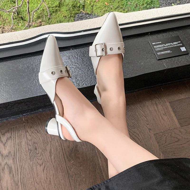 Small Fragrant Style Women Shoes Circle High Heel Sandals Solid Color Pointed Toe Ladies Back Style Single Shoes Shoes for Women