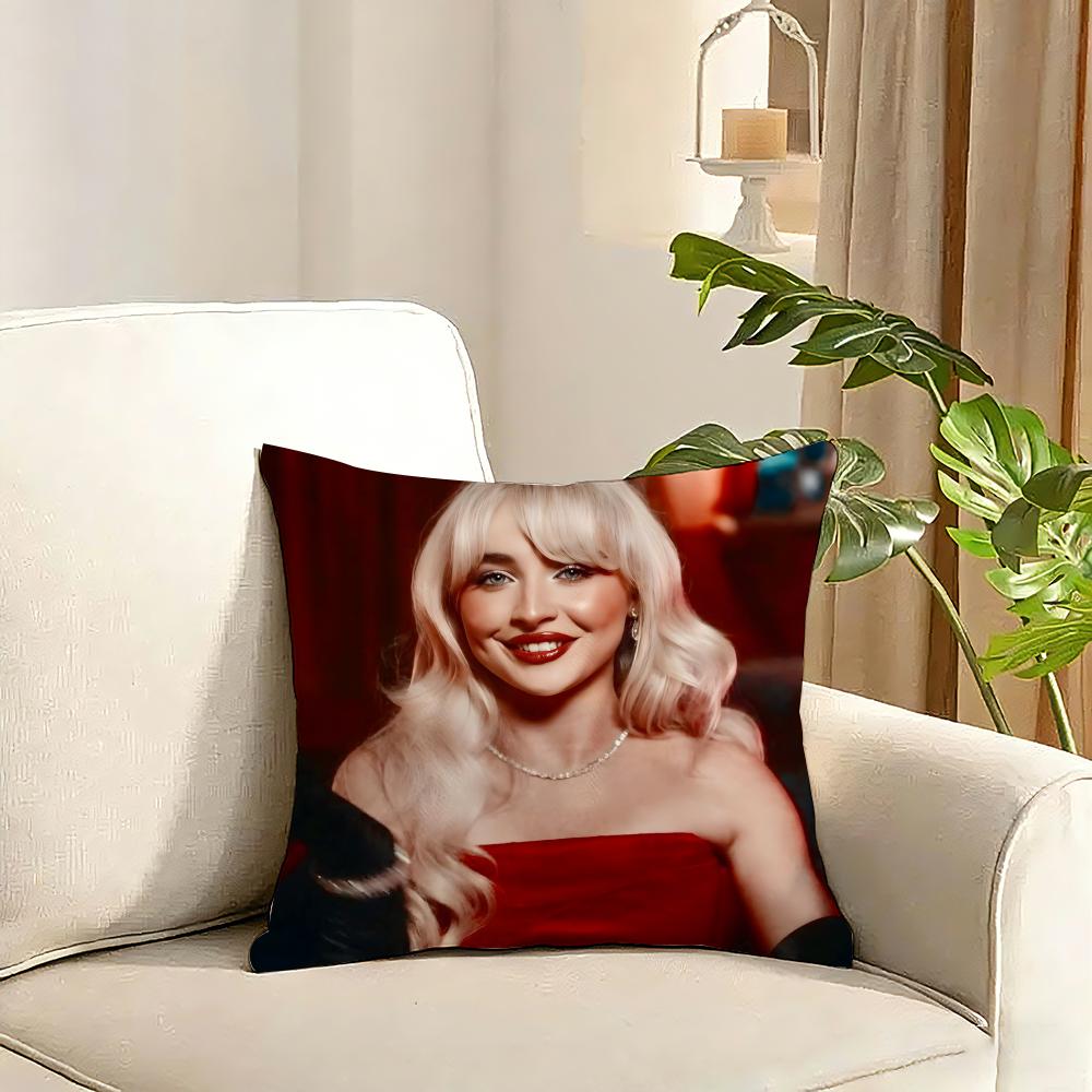 Singer Sabrina CarpenterS Cushion Cover Reversible Plush Pillow Cover Soft Fluffy Home Decor for Sofa Bedroom