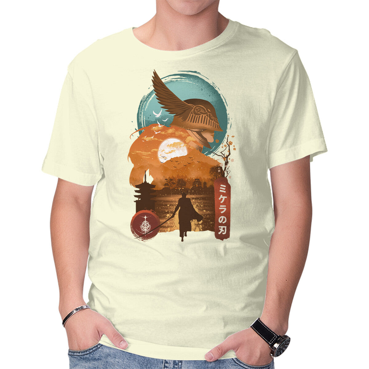 Unisex Crew Neck T-Shirt Elden Boss Ukiyo Graphic Short Sleeve Casual Tee M