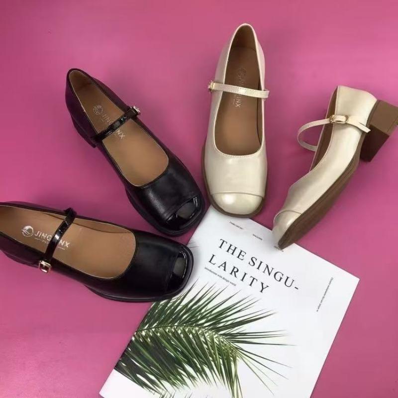 Enkele schoenen lente en herfst nieuwe Mary Jane temperament damesschoenen modieuze veelzijdige retro ondiepe mond leren schoenen