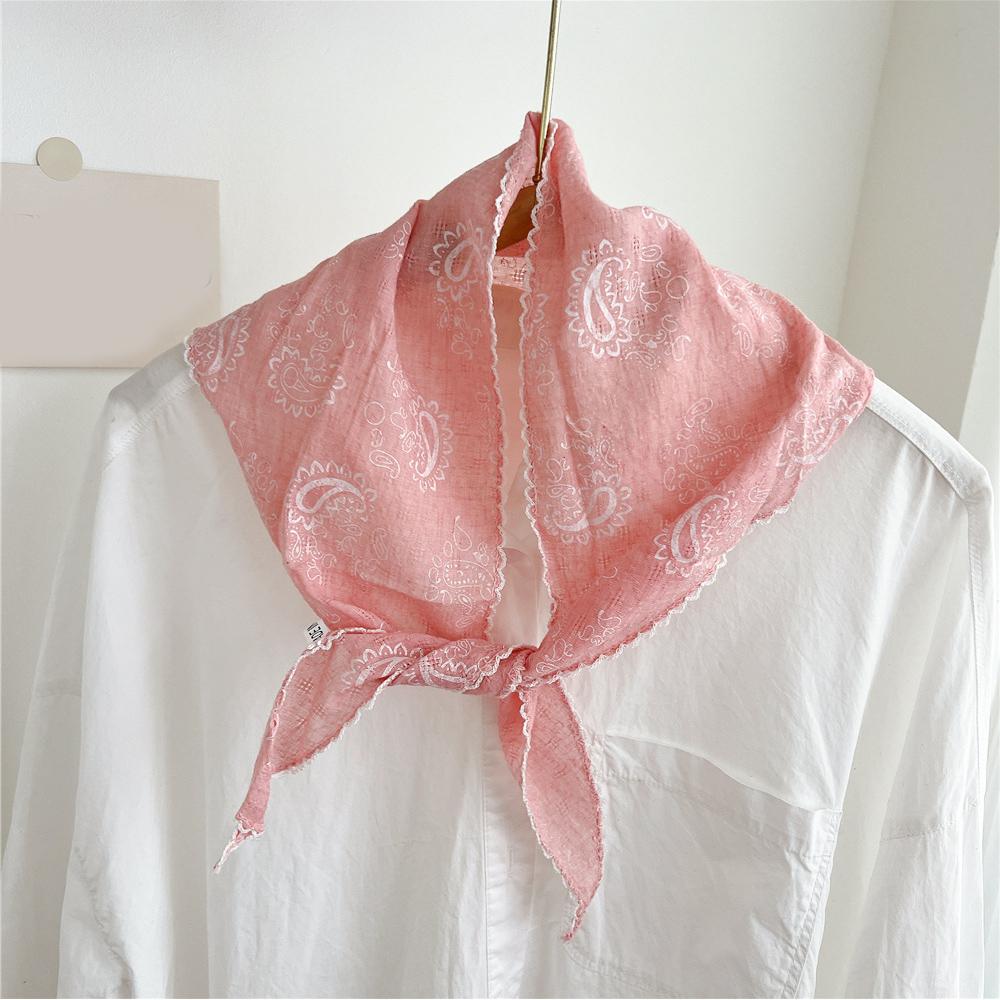 Scarf Women Cotton Linen Neck Head Scarves Headscarf Small Shawl Small Flower Thin Neckerchief Triangle Scarf Hair Scarf INS