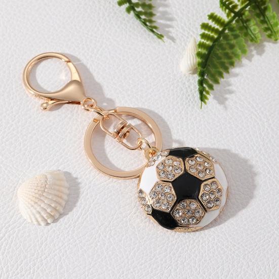 Keychain Pendant Rhinestones Inlaid Football Design Key Chain with Enamel Finish Lobster Clasp Backpacks Accessory