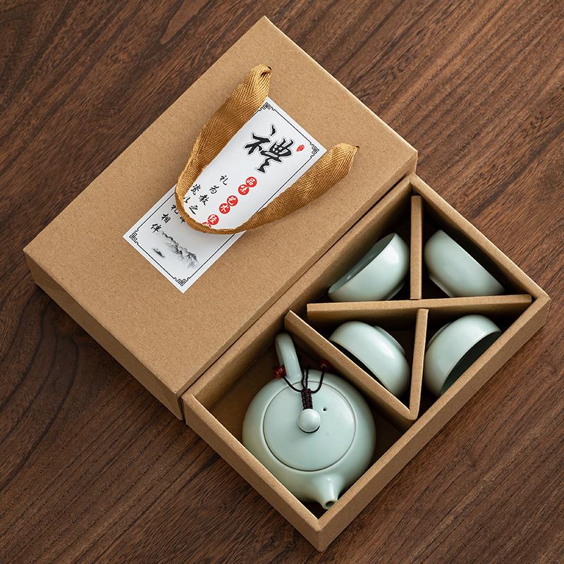 Ding Kiln Travel Tea Set: Ceramic Xi Shi Pot with Two Cups and Four Cups - Creative Gift