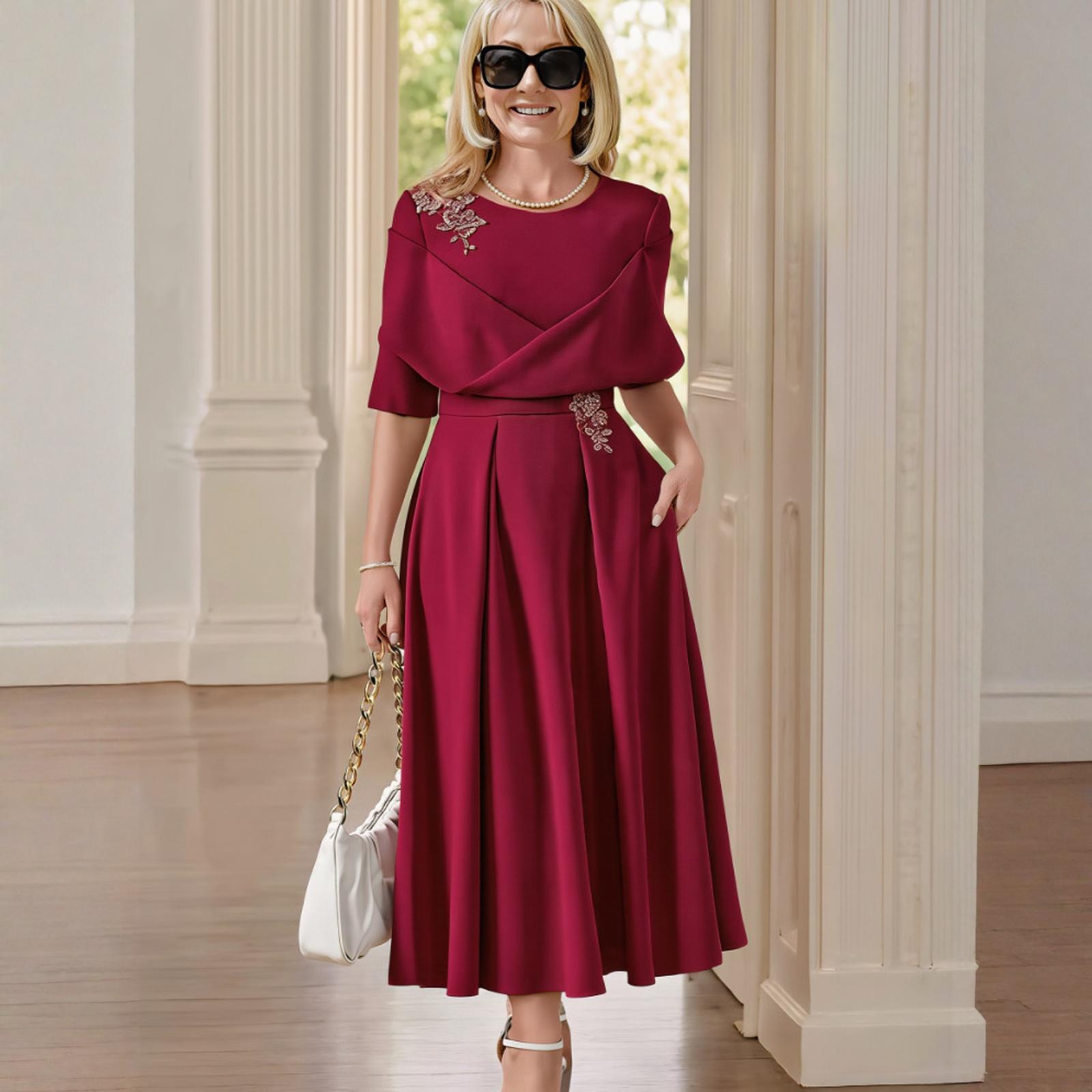 

Women s R-neck Long Dress With Pockets XL