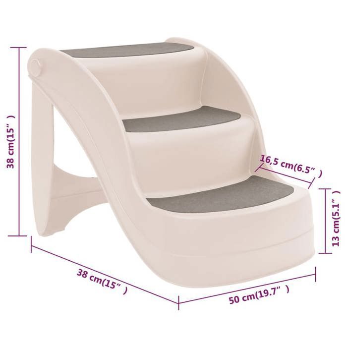 VidaXL Escalier Pliable 3 Marches pour Chien Crème 38x50x38 cm Échelle Voiture 152233