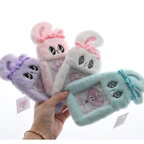Esther Bunny Trading Card Case, Pass Holder, Fluffy Plush Toy (White)