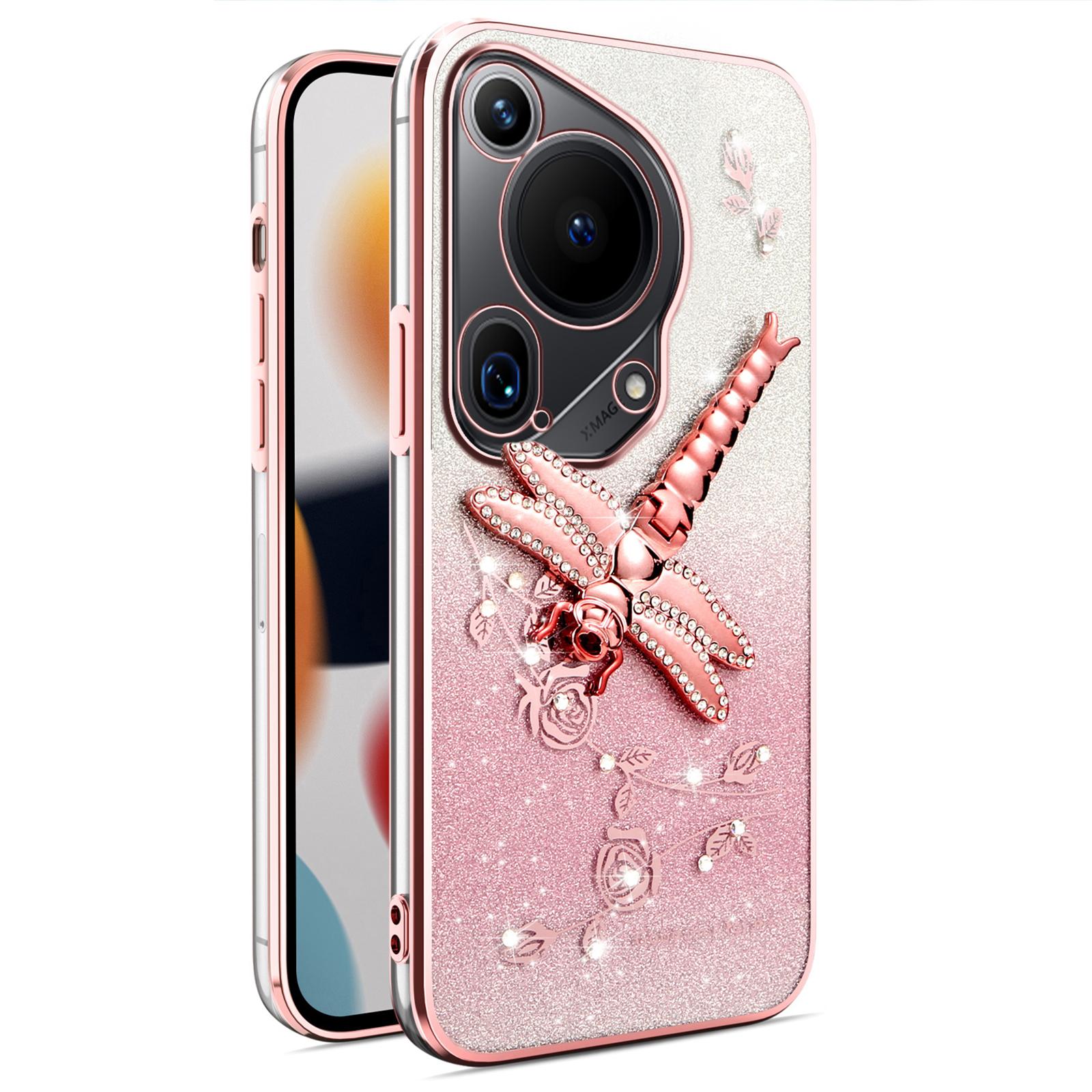 

KADEM For Huawei Pura 70 Ultra Case Dragonfly Kickstand TPU Flowers Glitter Phone Cover A
