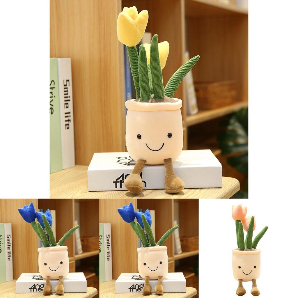 Adorable Lifelike Tulip Plush Toy Comfortable Soft Flower Pot Doll For Home Decor