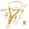 Dubai Wedding Jewelry Set: Ethnic Brass Gold-Plated Necklace, Earrings, Ring, and Bracelet.