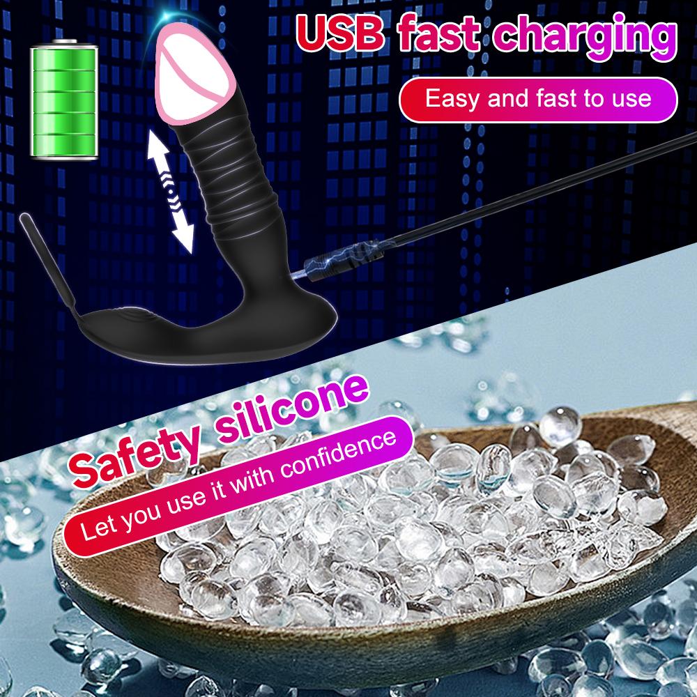 Telescopic Anal Butt Plug Vibrator Bluetooth App Control  Delay Ejaculation Penis Ring Prostate Massager Sex Toys for Men 18+