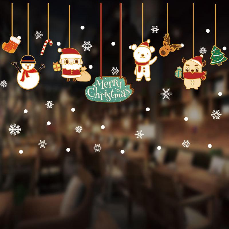 Christmas Window Stickers Happy New Year Decorative Glass Window Static Sticker Merry Xmas Santa Claus Shopping Center Ornament