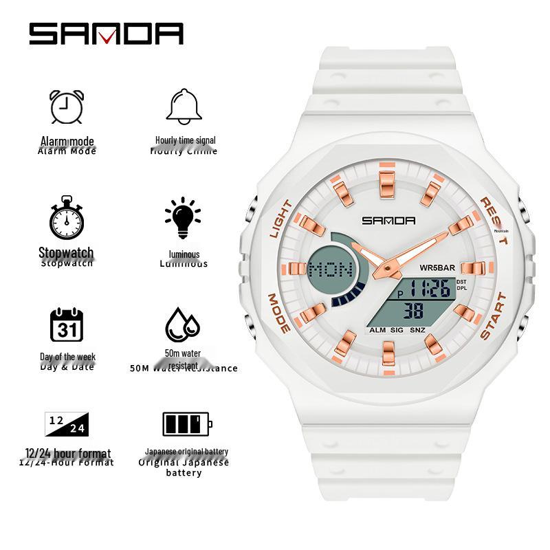 Sanda Trendy Luminous Waterproof Multifunctional Unisex Electronic Watch