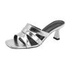 High-heeled Slippers Women's 2025 New Summer Outer Wear Fashion Thin Heel One-word Drag Square Head Temperament Summer Cool Slippers