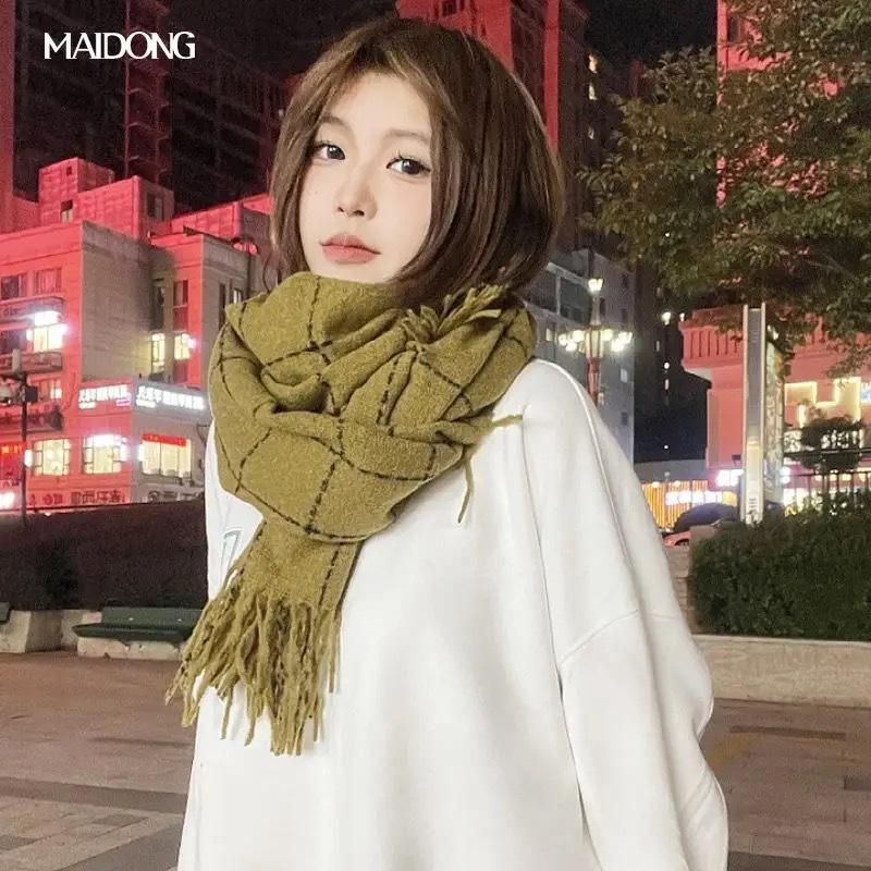 New Large Plaid Scarf for Women in Autumn and Winter Korean Style Tassel Imitation Cashmere Warm Men's Scarf for Couples Casual and Versatile Students