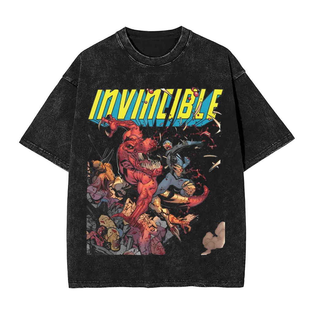 Comic Invincible OmniMan Washed Tshirt Men Women Summer Cotton YK Clothing Vintage Fashion Round Neck Short Sleeved Tee