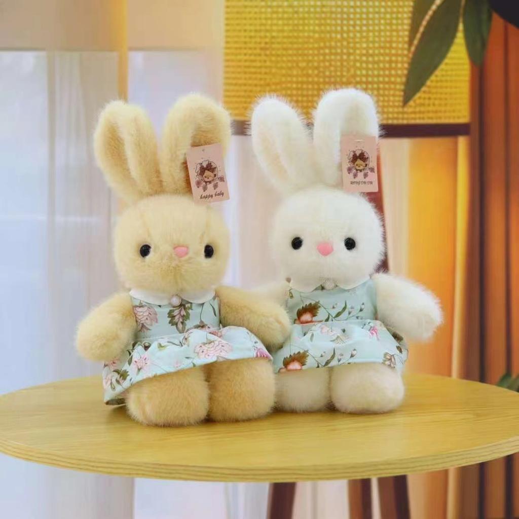 Cute Little White Rabbit Plush Toy Floral Skirt Rabbit Doll Grab Machine Doll Girl Birthday Gift