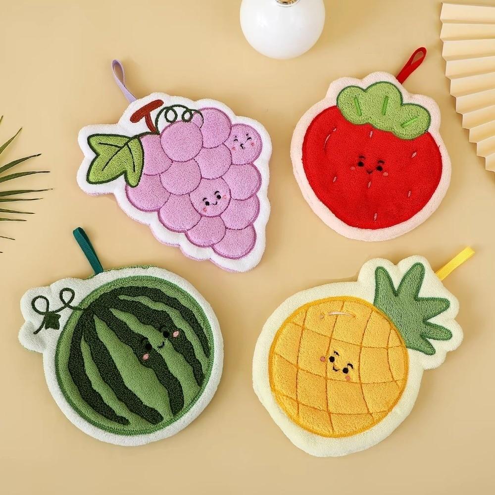 Cute Absorbent Hand Towel Coral Fleece Fruit Pattern Cleaning Cloth Thickened Quick Drying Fleece Rag for Home Cleaning