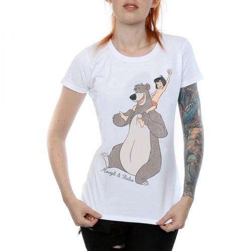 T-shirt classica in cotone Mowgli e Baloo da donna/donna del Libro della Giungla L bianco