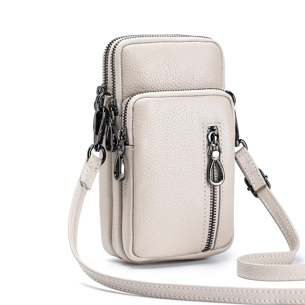 Women s Genuine Leather Vertical Phone Purse Lightweight Multi Compartment Small Crossbody Shoulder Messenger Bag