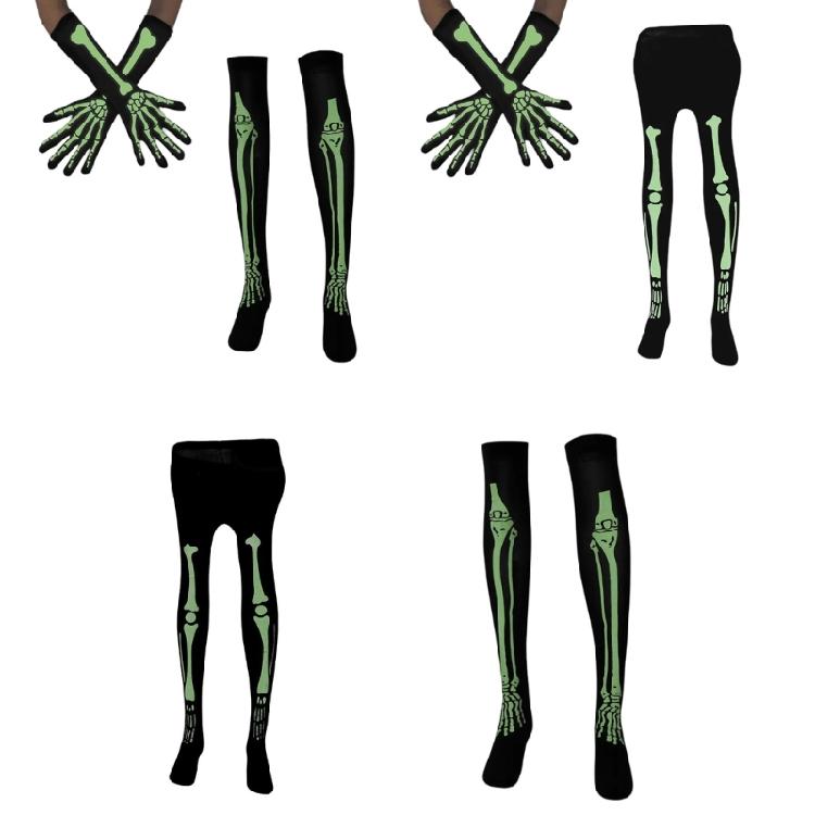 Halloween Skeleton Knees High Socks Skeleton Gloves Luminous Stocking Socks Halloween Cosplay Accessories