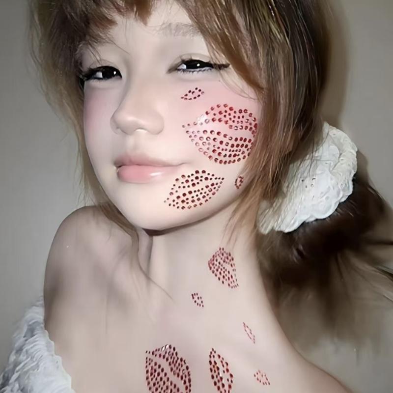 1 Sheet Sexy Realistic Lip Body Jewelry Sticker Kiss Red Lips Face Rhinestones Valentine'S Day Gem Temporary Tattoo Stickers