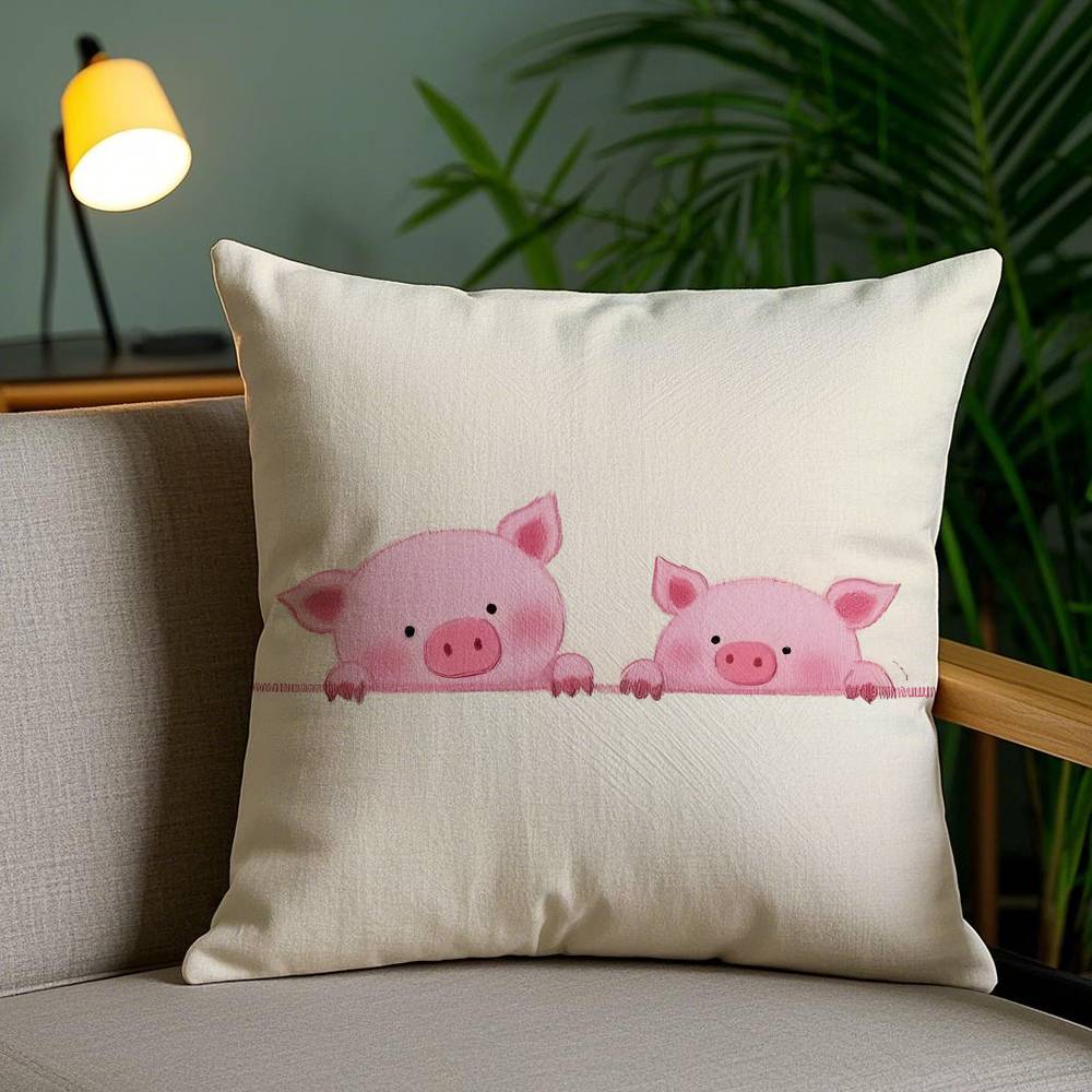 

Pretty Elegant Cartoon Cute Pink Pig Pillow Case Anti-dustmite Pillowcase Invisible zipper silky short plush Sofa cushion cover 12x12Inch