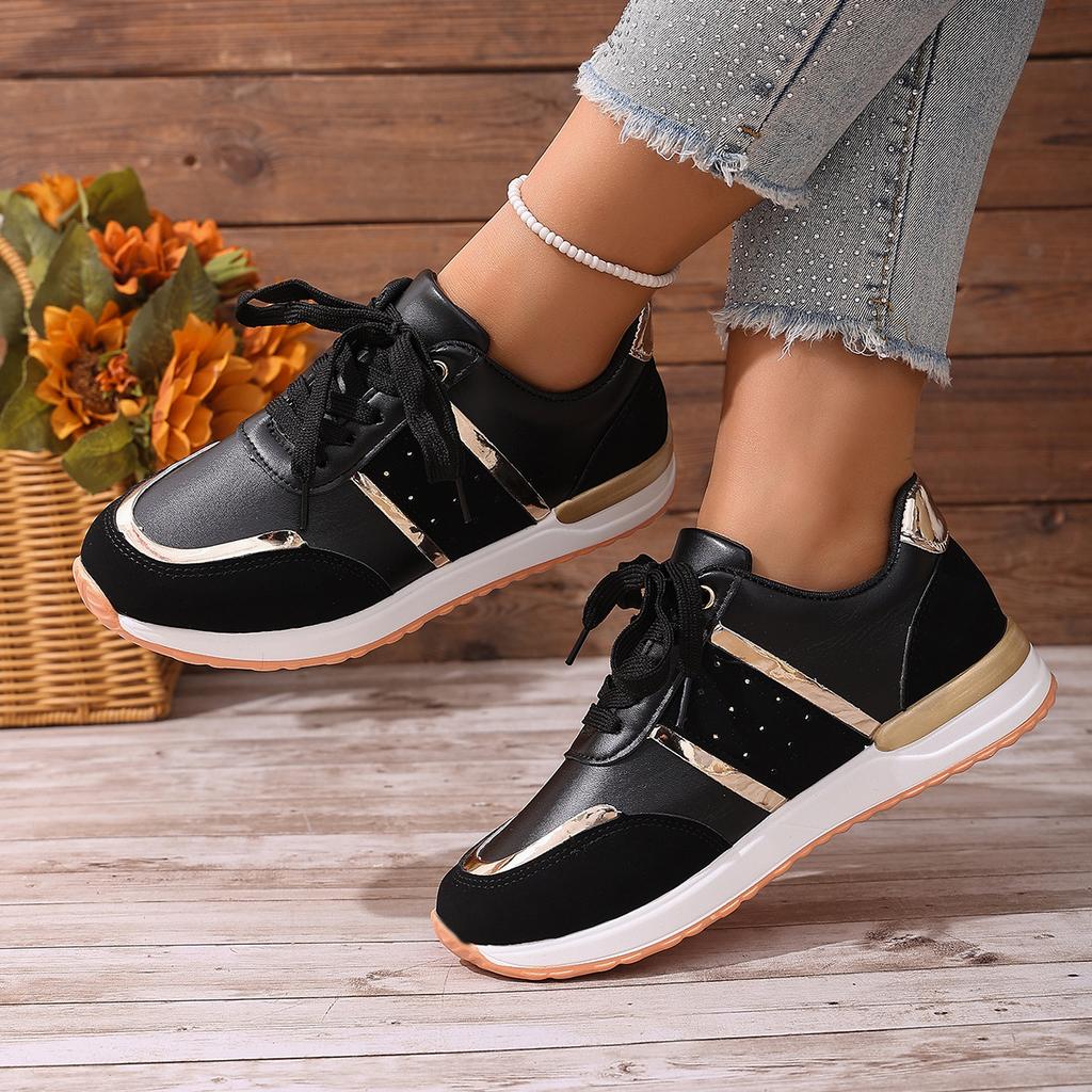 Thick-Soled Large-Size Women'S Sports Shoes Spring And Autumn New Color Matching Round Head Lace-Up Dad Shoes Women
