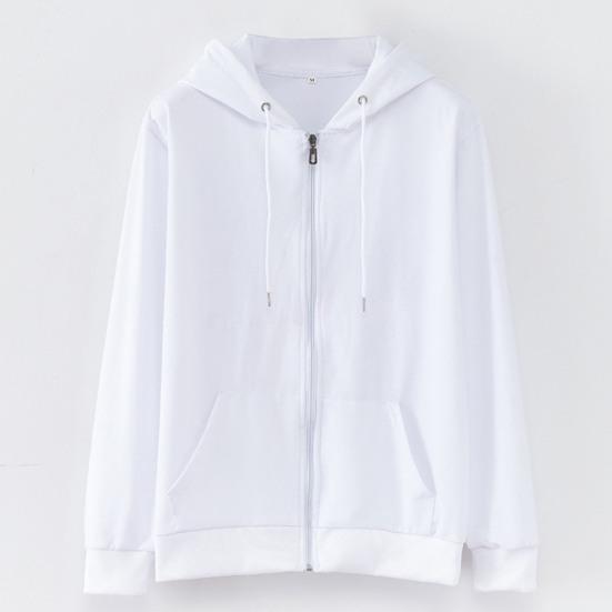 Spring Autumn Unisex Hoodie Solid Color Smooth Zipper Long Sleeve Hooded Coat Loose Ribbed Cuff Sweatshirt Streetwear