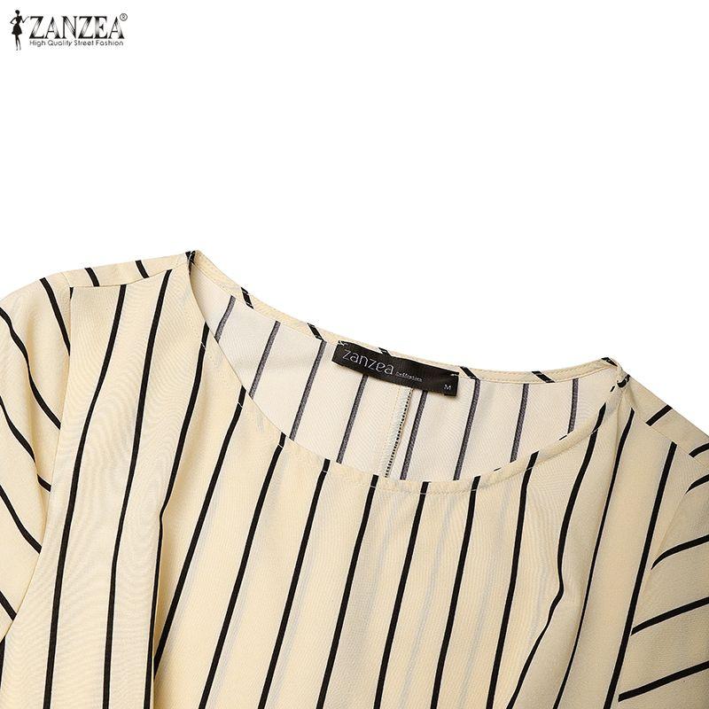 ZANZEA Women Summer Round Neck Casual Short Sleeve Stripe Print Dress