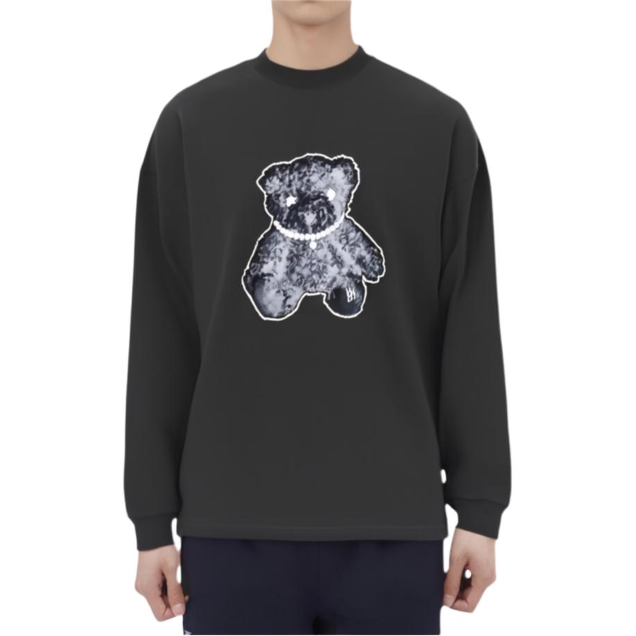 We11done Teddy Bear Pearl Necklace Print Round Neck Long Sleeve T-Shirt Men Tops Charcoal WD-TT9-20-116-U-CH