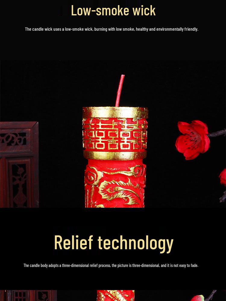 Double Happiness Smokeless Red Candles for Wedding and Engagement Celebrations with Dragon and Phoenix Design