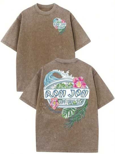 230G Double-Sided Washed, The Best Flower Printed T-Shirt, H M хаки