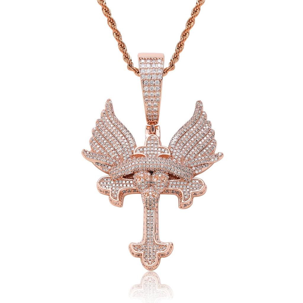 Sparkling Iced Out CZ Wing Pendant Bling Chain Necklace Men Hip Hop Solid Retro Design Luxury Statement Fashion Jewelry