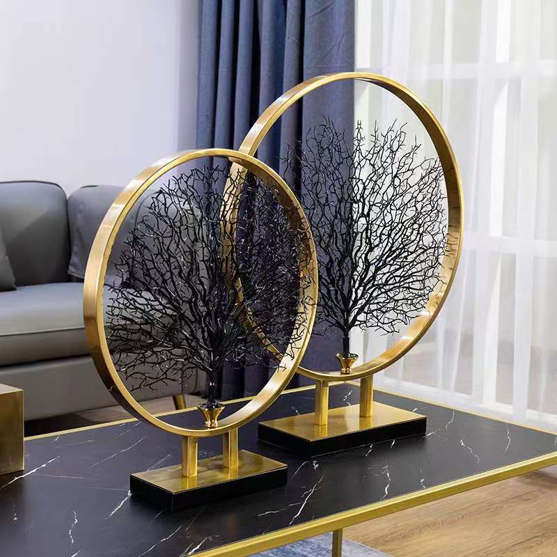 Metal Handicrafts Artificial Plants Tree Trunk Statue Branch Decorative Figurines Geometric Ring Home Decoration Accessories