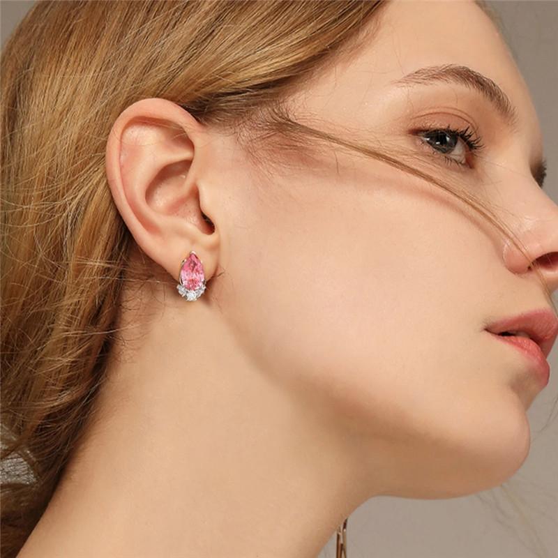 Gorgeous Teardrop CZ Stud Earrings Bridal Wedding Engagement Accessories Pink/Blue Elegant Women Earrings Fashion Jewelry