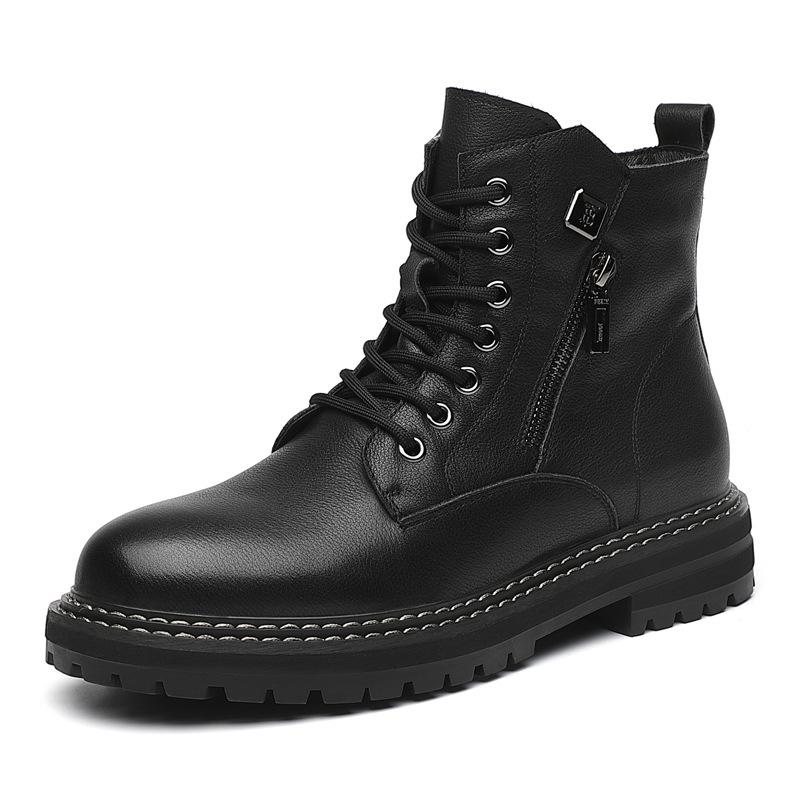 Winter Martin Boots Men'S First Layer Cowhide Short Boots British Velvet Tooling Boots High-Top Men'S Shoes Locomotive Boots Men'S