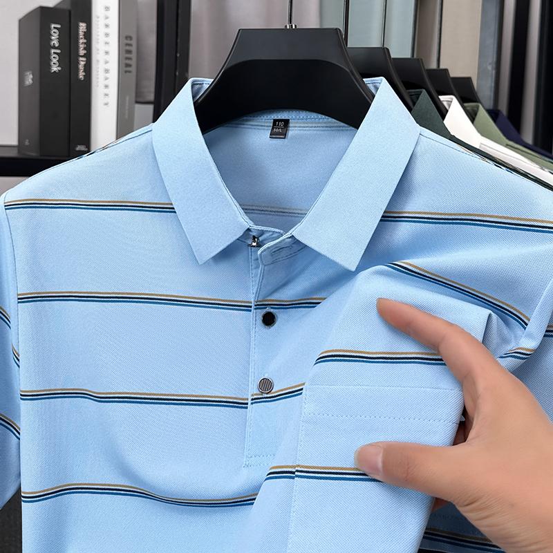Originalqualität Herren Poloshirt Gestreifter Druck Kurzarm Sommer Mode Revers T-Shirt Business Klassisch Lässig Trend Herrenbekleidung