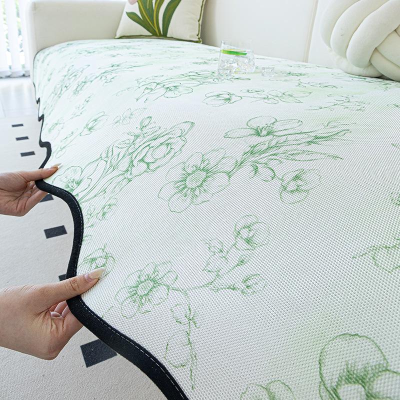 New Summer Cool Sofa Seat Cushion One Piece Straight Row Sofa Cover Summer Ice Silk Special-Shaped Sofa Cushion