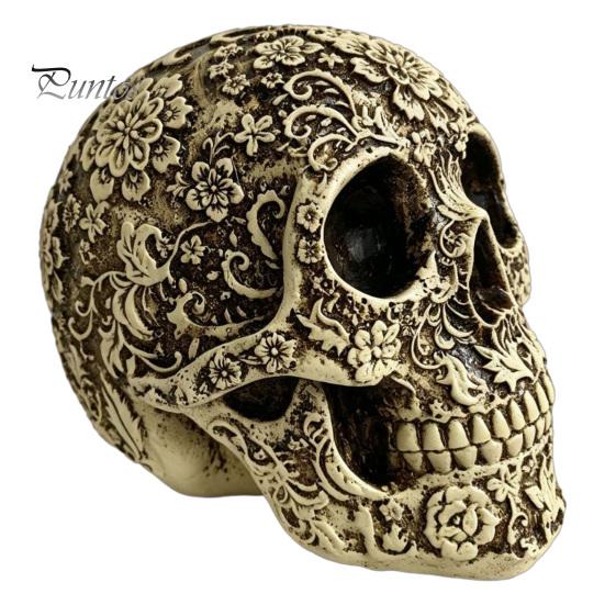 Collectible Art for Secret Rooms Creative Skull Flowers Sculpture, Human Head Skeleton Statue, Halloween Ornaments Home Decor Decor, Prop Indoor
