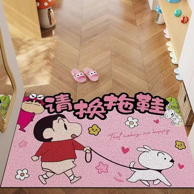 Door Floor Mat Dirt-Resistant Leave-In Pvc Silk Ring Floor Mat Cute Household Entrance Door Mat Foot Pad