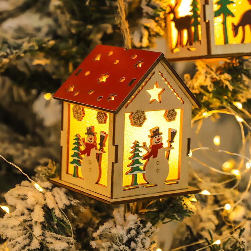 

2025 Новый год Деревянный свет Рождественские украшения Креативное моделирование Сияющая хижина Снеговик Питание от батареек Праздничный декор