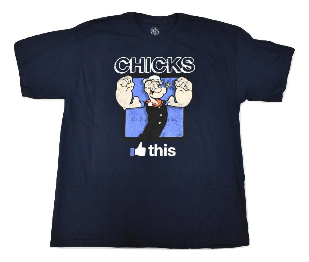 Popeye Mens Chicks Like This Shirt Funny Navy New S, XL