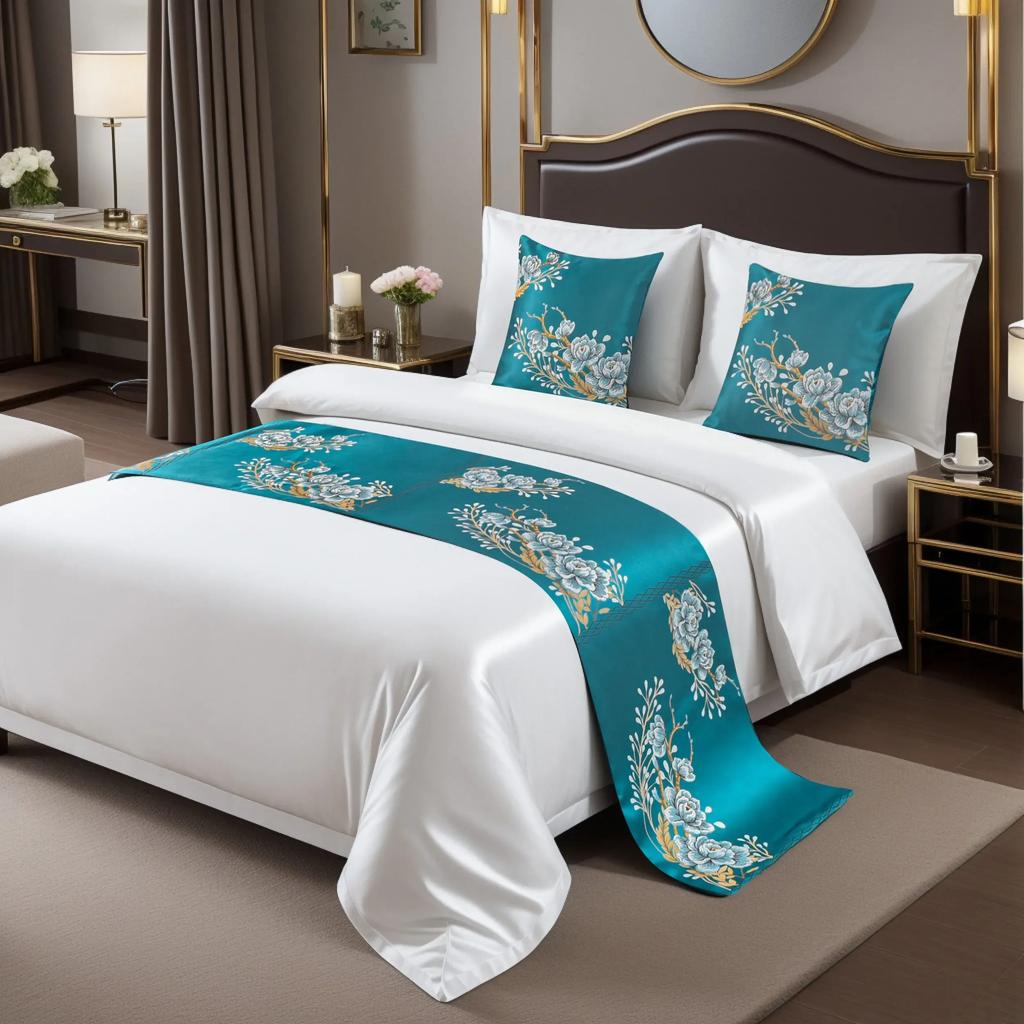 Geometric Stripe Satin Bed Flag Landscape Flower Bird Pattern Home Decoration Cover Cloth Hotel Home Bed End Towel Pillowcase