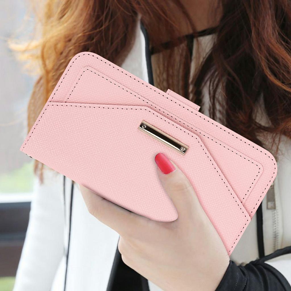 For iPhone 16 Stand Case Cross Texture PU Leather Wallet Phone Cover with Shoulder Strap/Makeup Mirror
