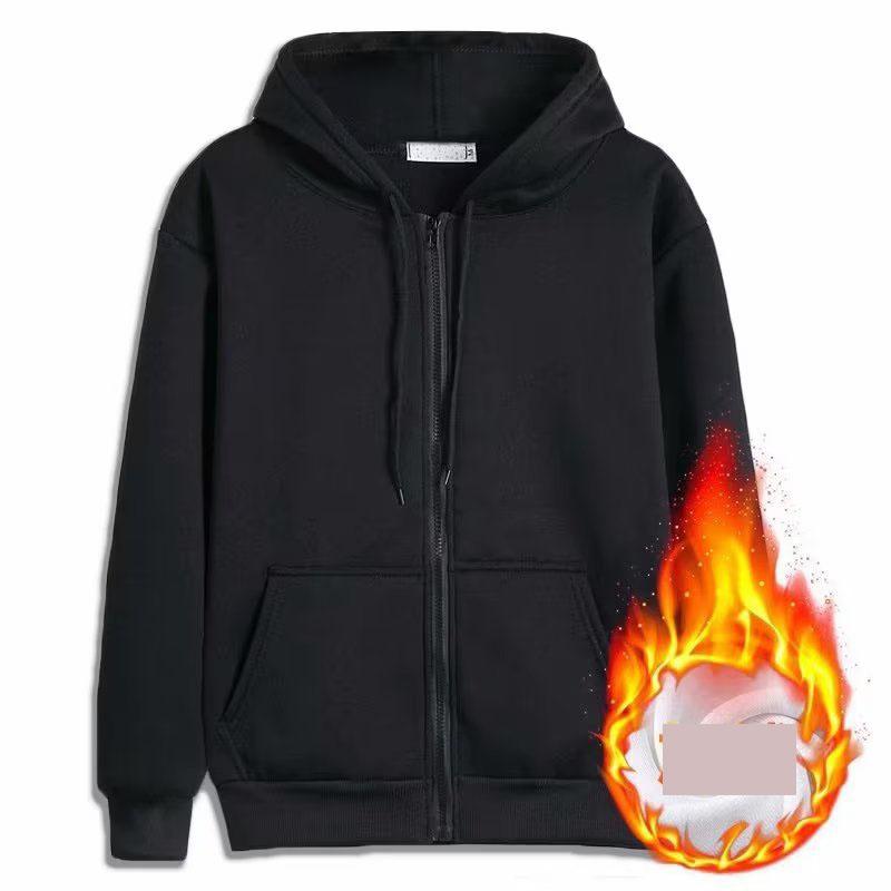 Осень-зима Толстая мужская куртка с капюшоном на молнии с эластичными манжетами Свободная повседневная куртка с капюшоном на молнии для повседневной носки Мужская спортивная куртка Кардиган XS чёрный 1549₽