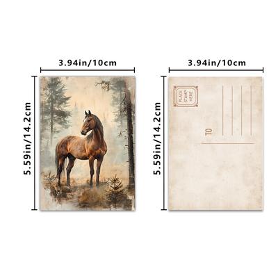 32pcs, Vintage Forest Horse Postcard, Room Decoration Sticker, Handbook Material, Souvenir, Collectible and Mailable