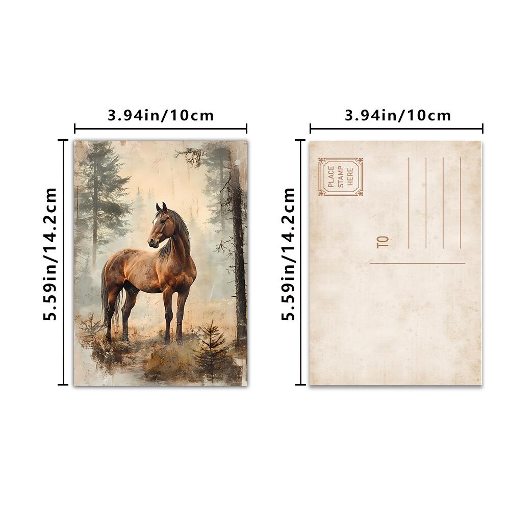 32pcs, vintage forest horse postcard, room decoration sticker, handbook material, souvenir, collectible and mailable