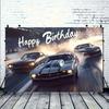 2D Plane, 2D Banner, 1 Piece, Fast Racing Birthday Background Fabric with Fireworks and Super Sports Car Design - Yzb