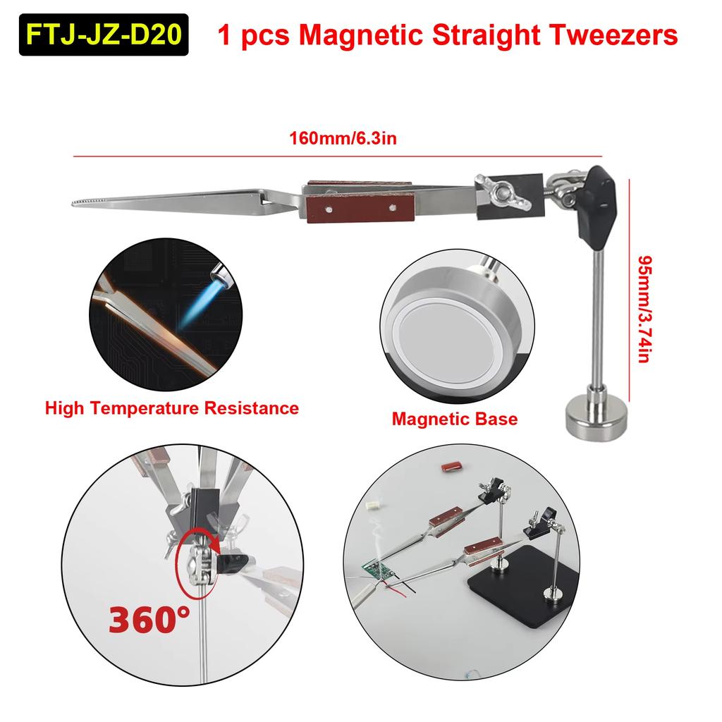 NEWACALOX Magnetic Soldering Third Helping Hand Flexible Stainless Steel/Ceramics Tweezers PCB Holder Welding Positioner Tool